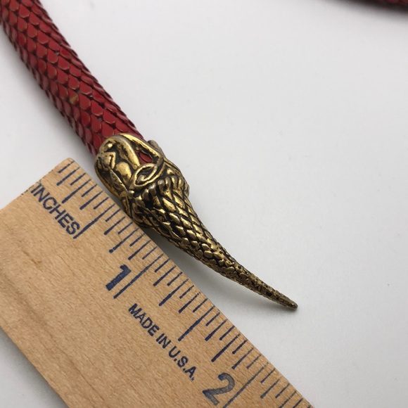 Vintage DL Auld Red Mesh Snake Clear Rhinestone Eyes Wrap Necklace Belt - Picture 3 of 10